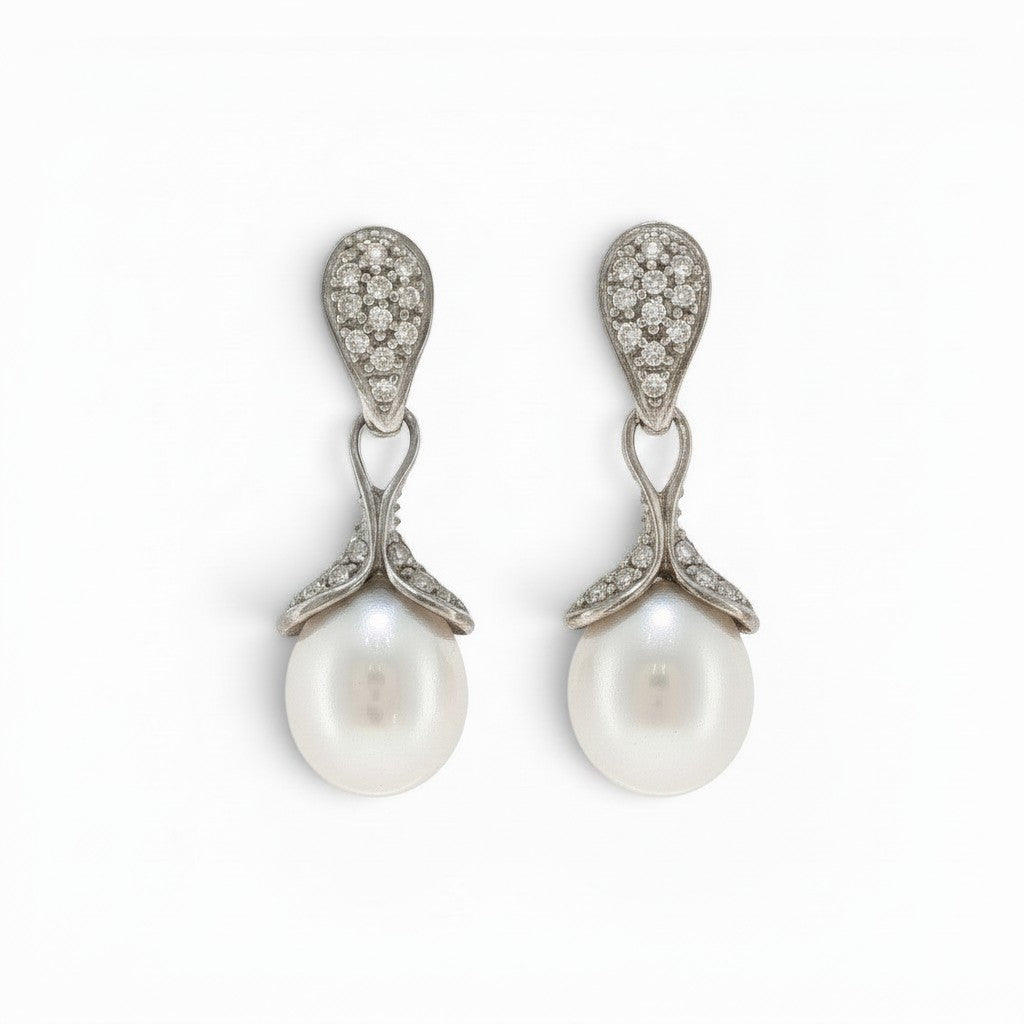 Diamond & Natural Pearl Drop Earrings-Bijoux Village Fine Jewellers