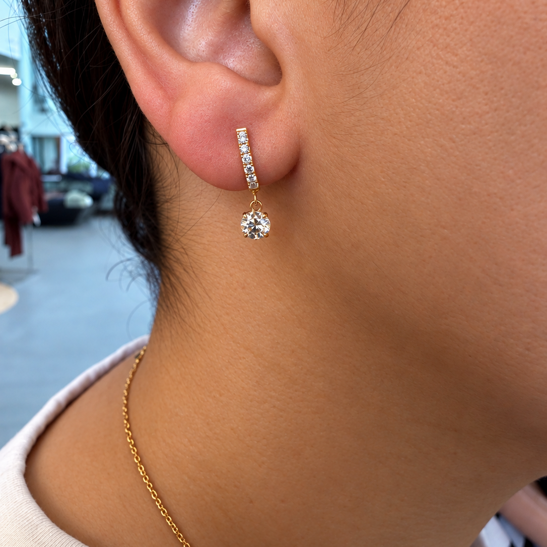 18K Yellow Gold Natural Diamond Huggie & Drop Earrings – 1.20 CTW-Bijoux Village Fine Jewellers