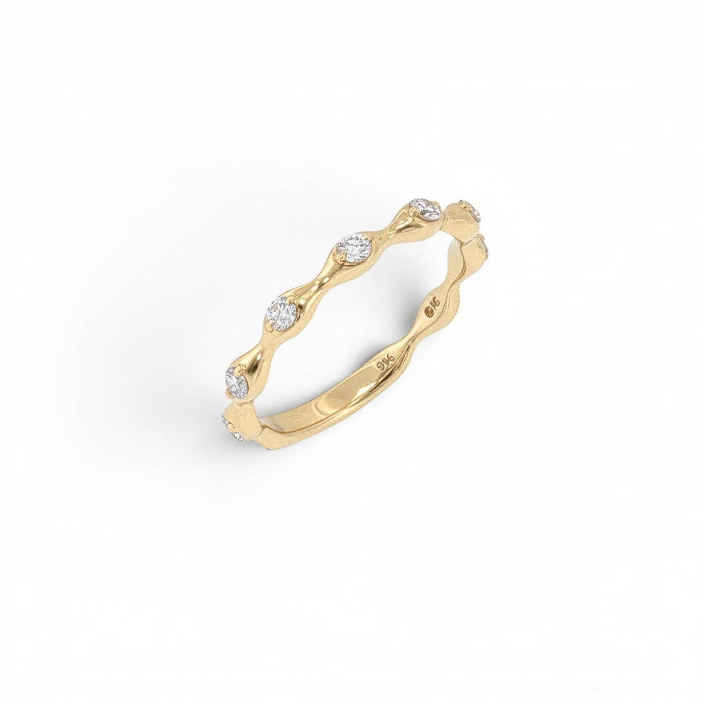 Scalloped Yellow Gold Diamond Stacking Band-Bijoux Village Fine Jewellers