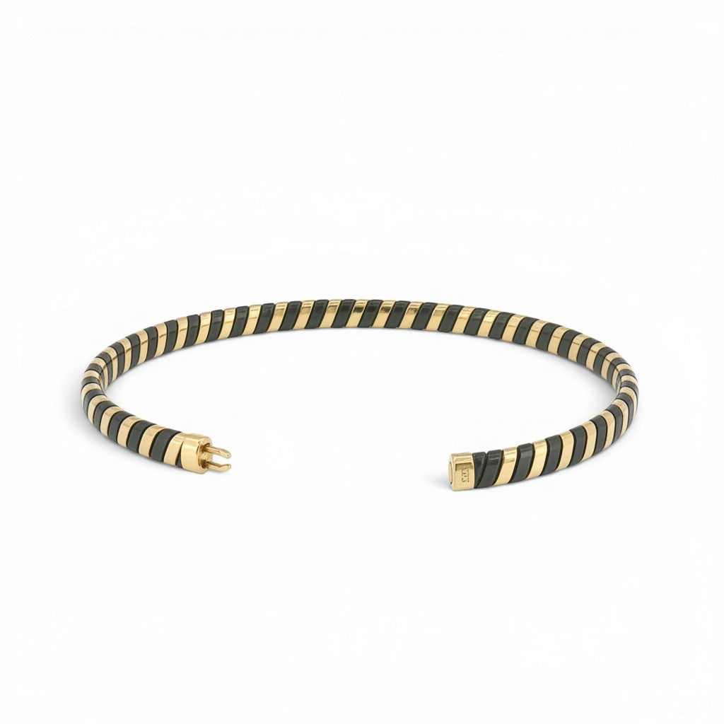 18K Yellow Gold & Striped Onyx Bangle Bracelet-Bijoux Village Fine Jewellers