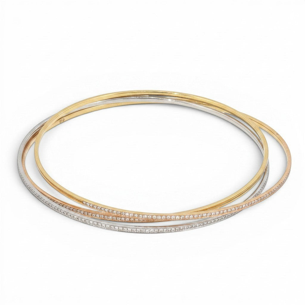 Tri-Color Diamond Bangle Set in 18K Gold-Bijoux Village Fine Jewellers