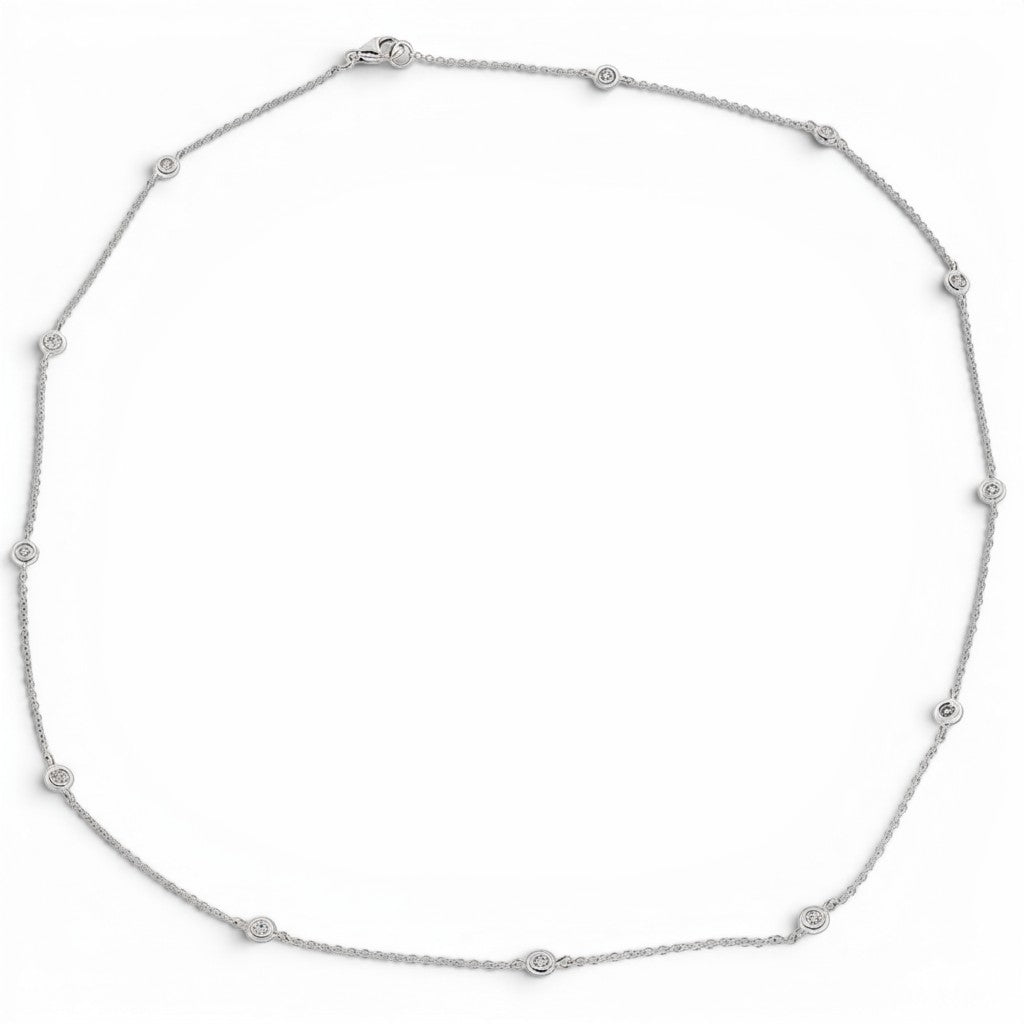 Diamond Station Necklace in 18K White Gold-Bijoux Village Fine Jewellers