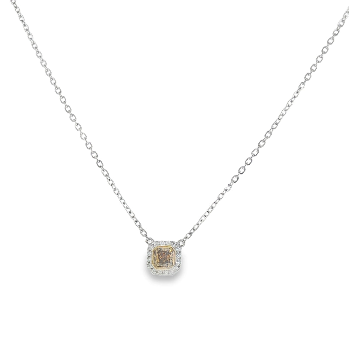 0.34 CT Yellow Radiant Cut Diamond Halo Pendant Necklace-White Gold-Bijoux Village Fine Jewellers