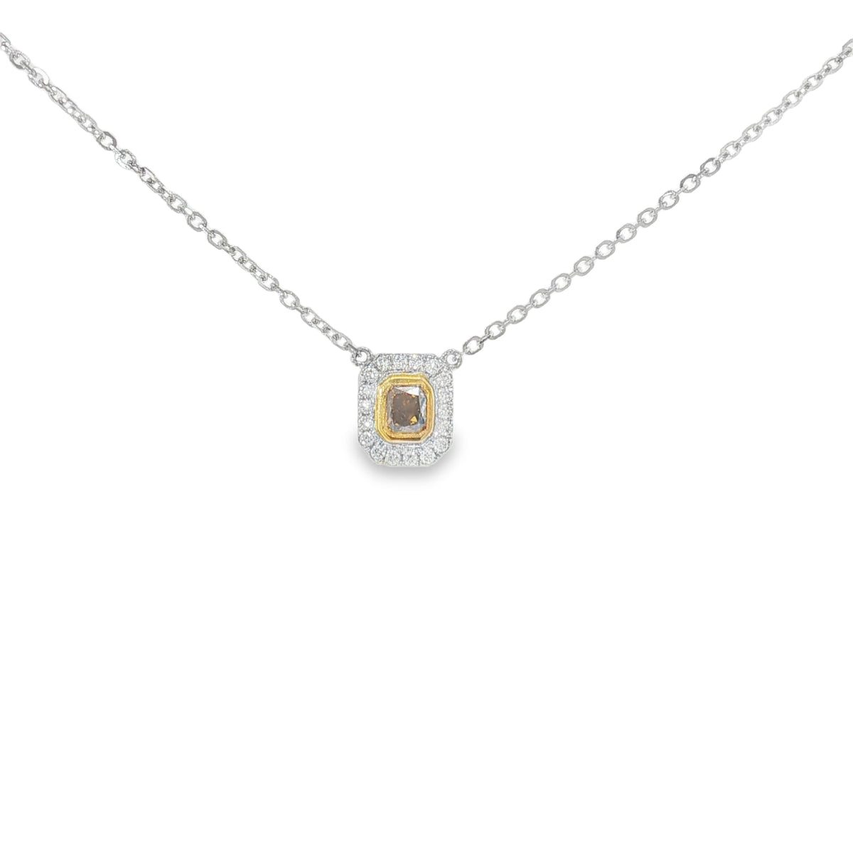 0.39 CT Radiant Cut Yellow Diamond Halo Pendant Necklace-White Gold-Bijoux Village Fine Jewellers
