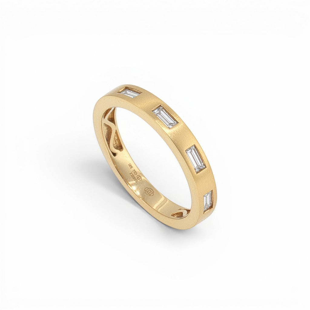 Bezel-Set Baguette Diamond Band in Yellow Gold-Bijoux Village Fine Jewellers