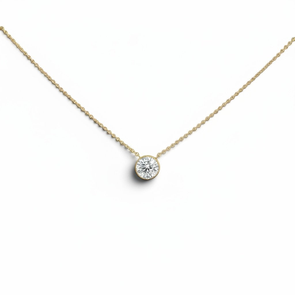 Bezel-Set Lab Diamond Solitaire Necklace -Yellow Gold-Bijoux Village Fine Jewellers
