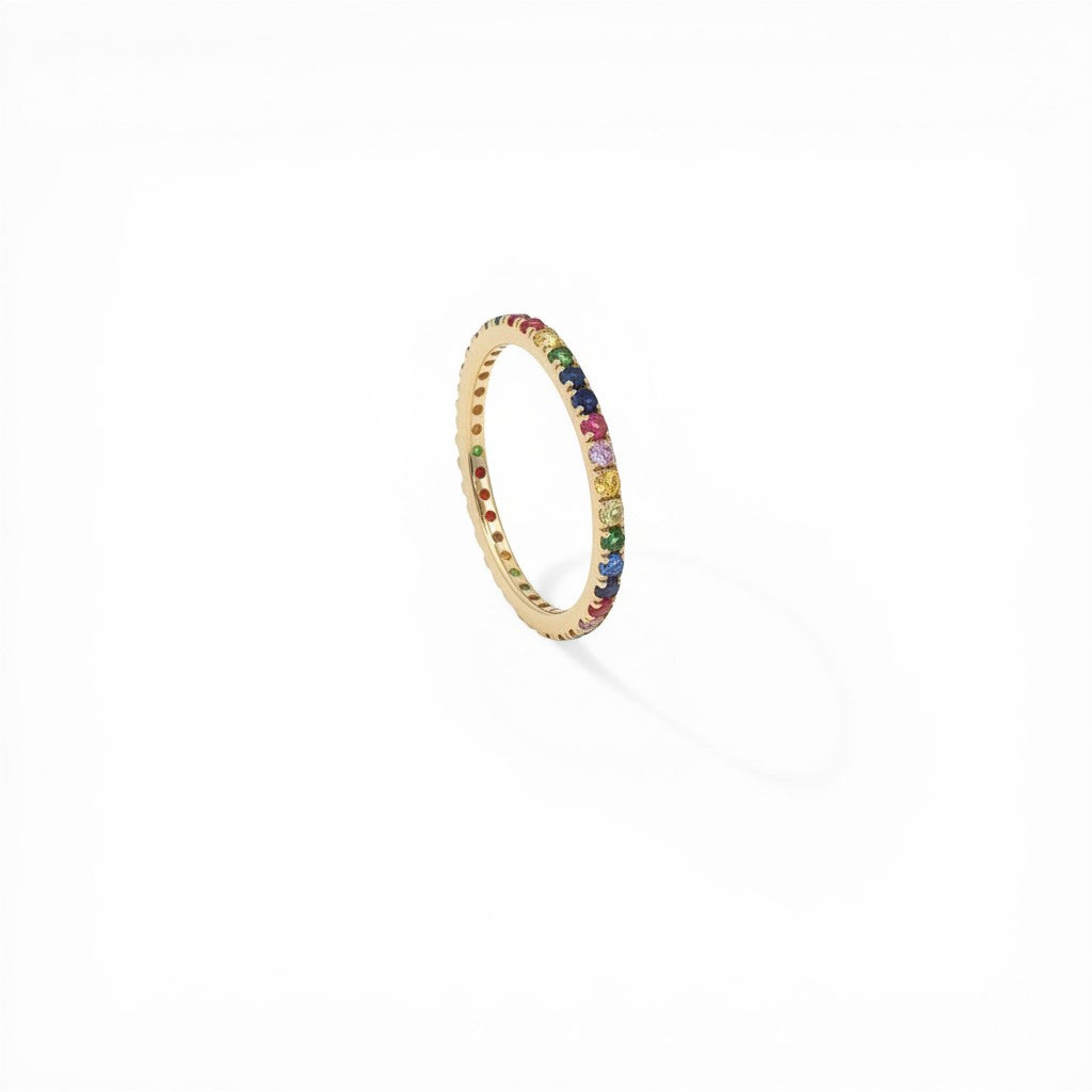 Rainbow Eternity Band in 14K Yellow Gold-Bijoux Village Fine Jewellers
