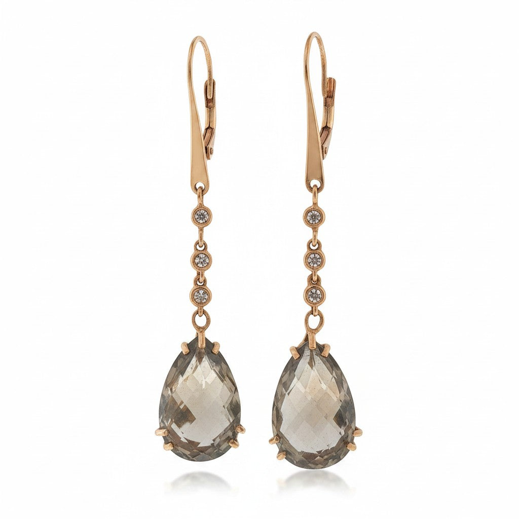 Smoky Topaz Briolette Drop Earrings-Bijoux Village Fine Jewellers