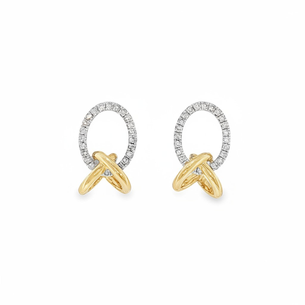 Two-Tone Pavé Oval Link Diamond Stud Earrings-Bijoux Village Fine Jewellers