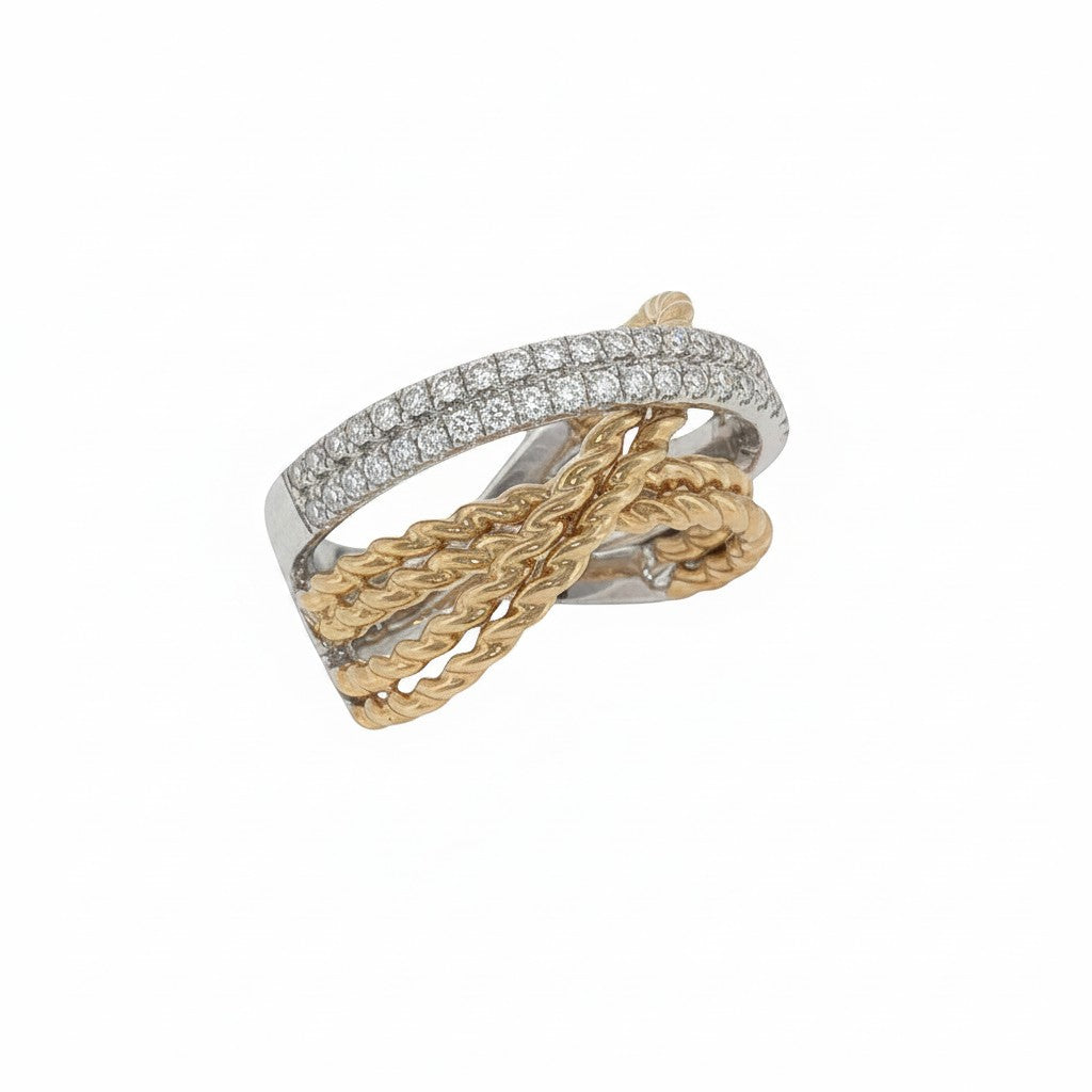 Two-Tone Diamond and Rope Crossover Ring-Bijoux Village Fine Jewellers