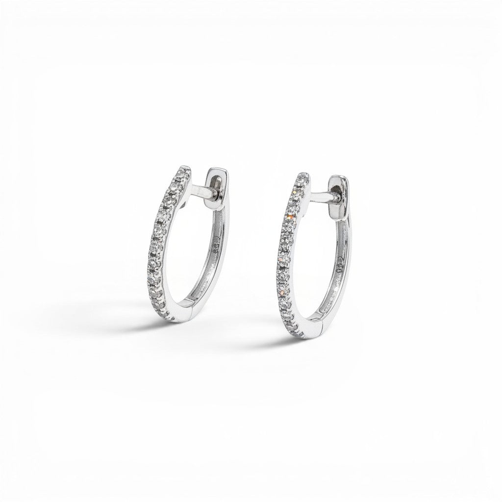 Diamond Huggie Hoop Earrings - 10 mm-White Gold-Bijoux Village Fine Jewellers