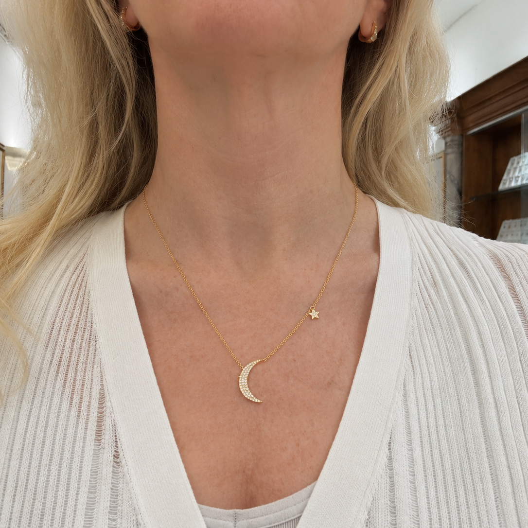 Celestial Moon & Star Diamond Necklace-Bijoux Village Fine Jewellers
