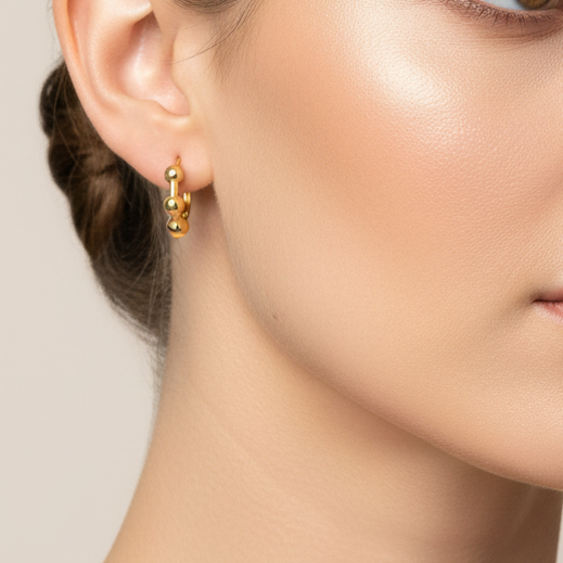 Beaded Gold Huggie Hoop Earrings-Bijoux Village Fine Jewellers