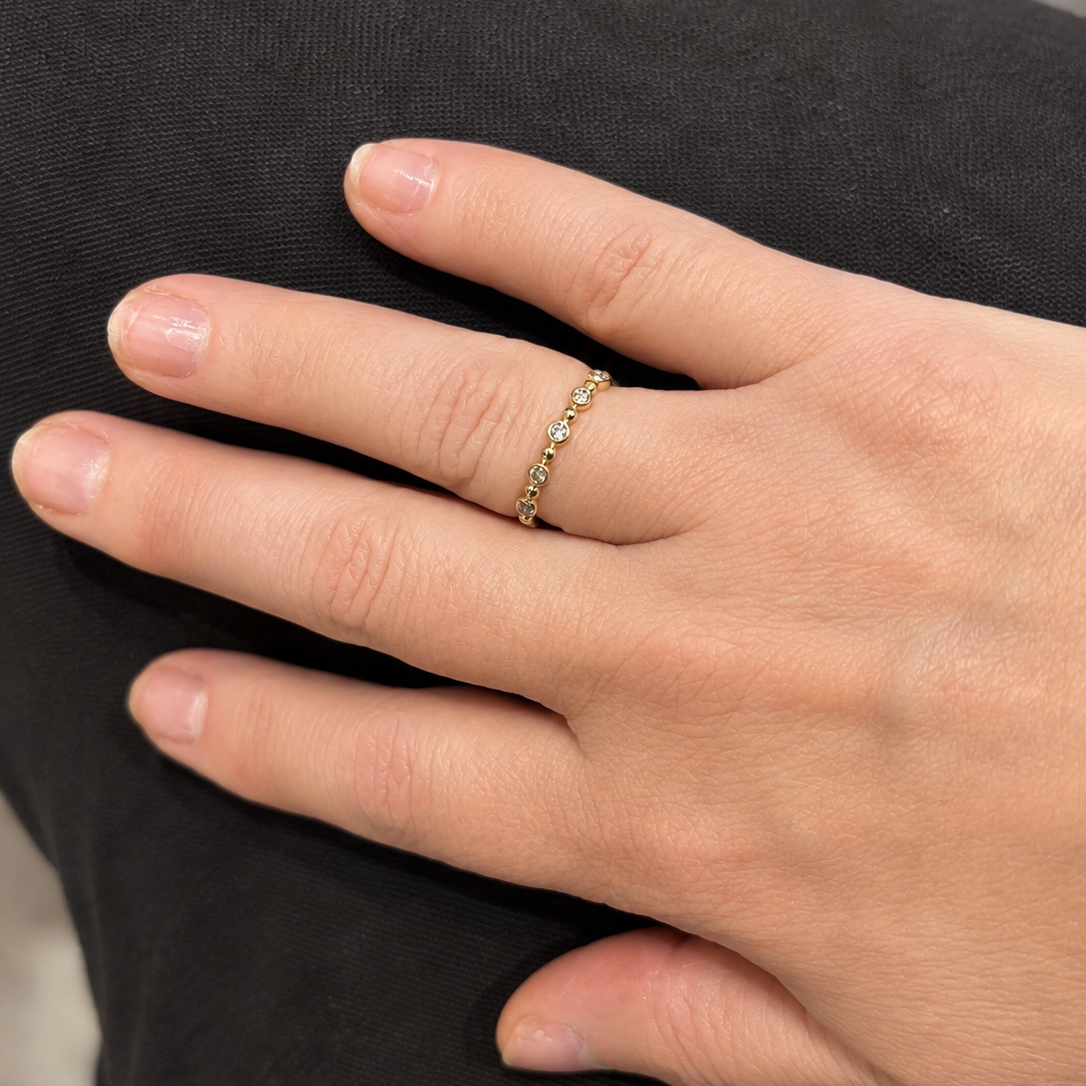 10K Yellow Gold 0.15 CTs Lab-Grown Diamond Beaded Stacking Ring