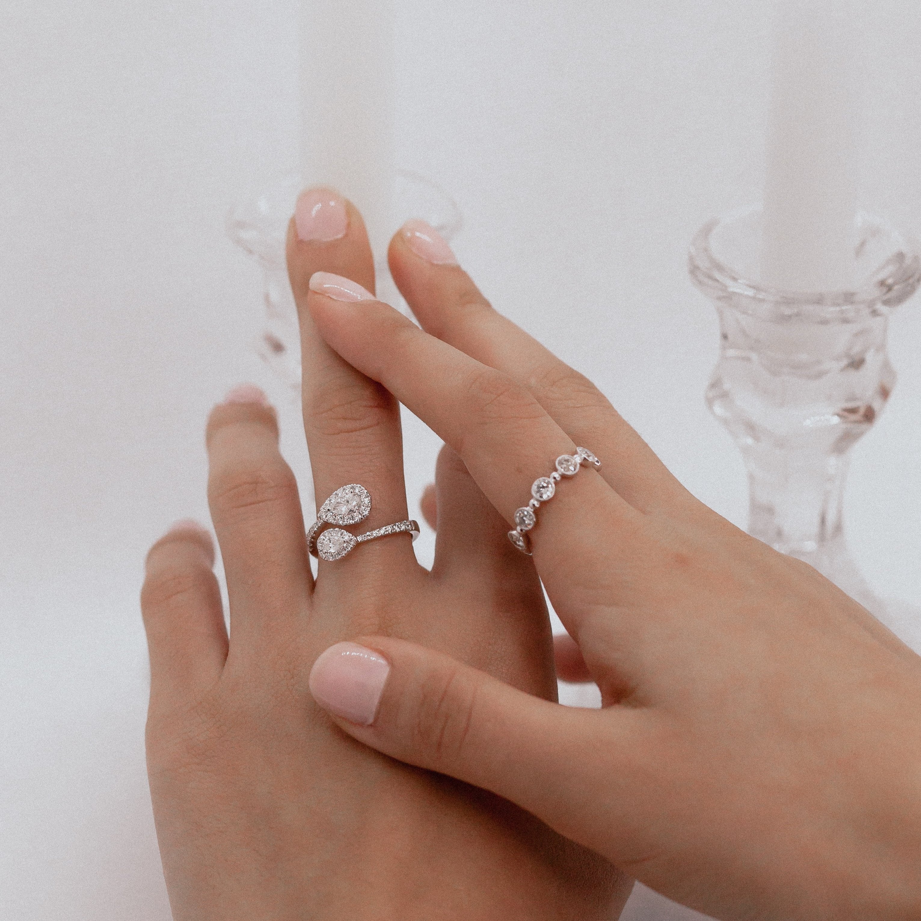 White Gold Pear Diamond Bypass Ring-Diamond-Bijoux Village Fine Jewellers