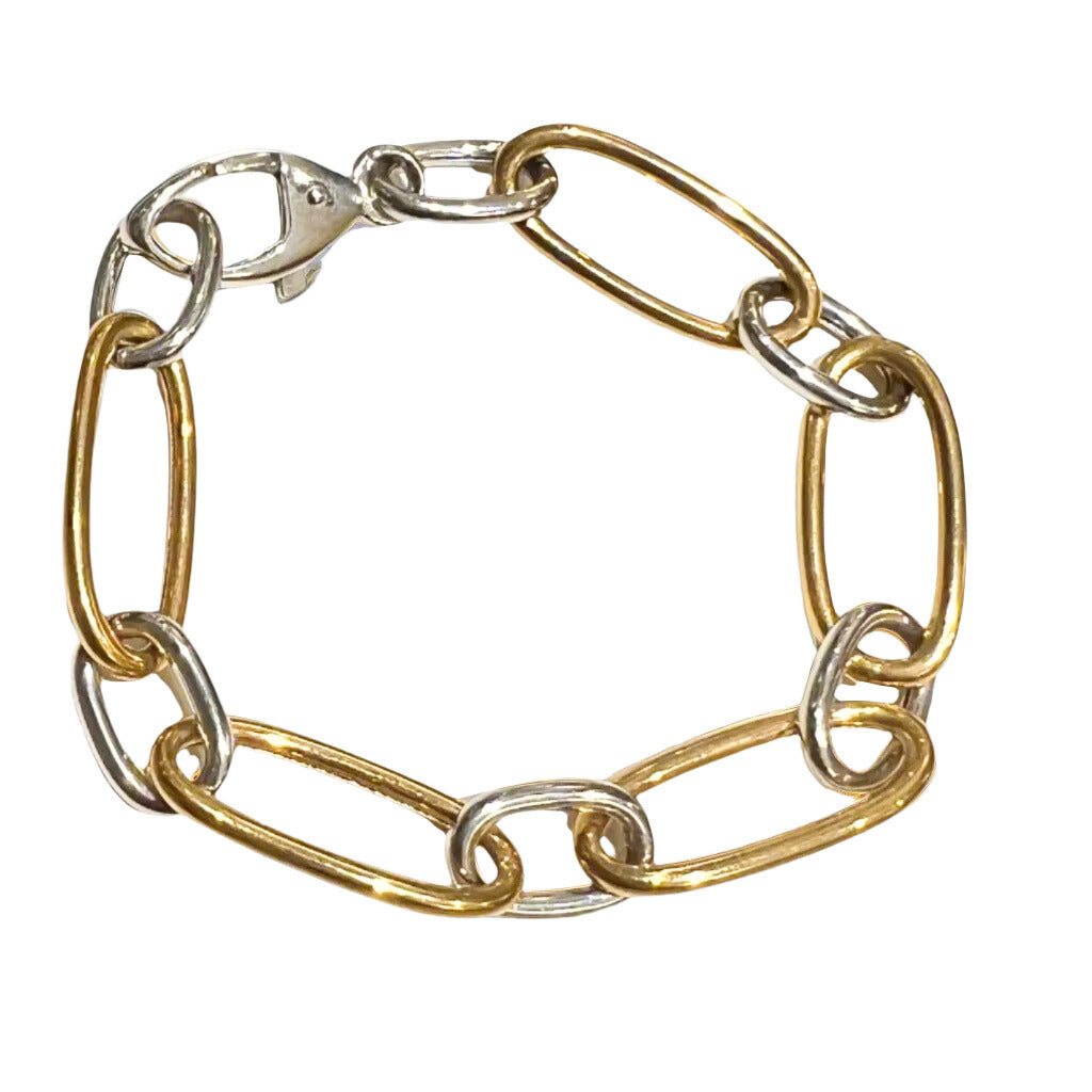 White and Yellow Gold Oval Link Bracelet-Bracelet-Bijoux Village Fine Jewellers