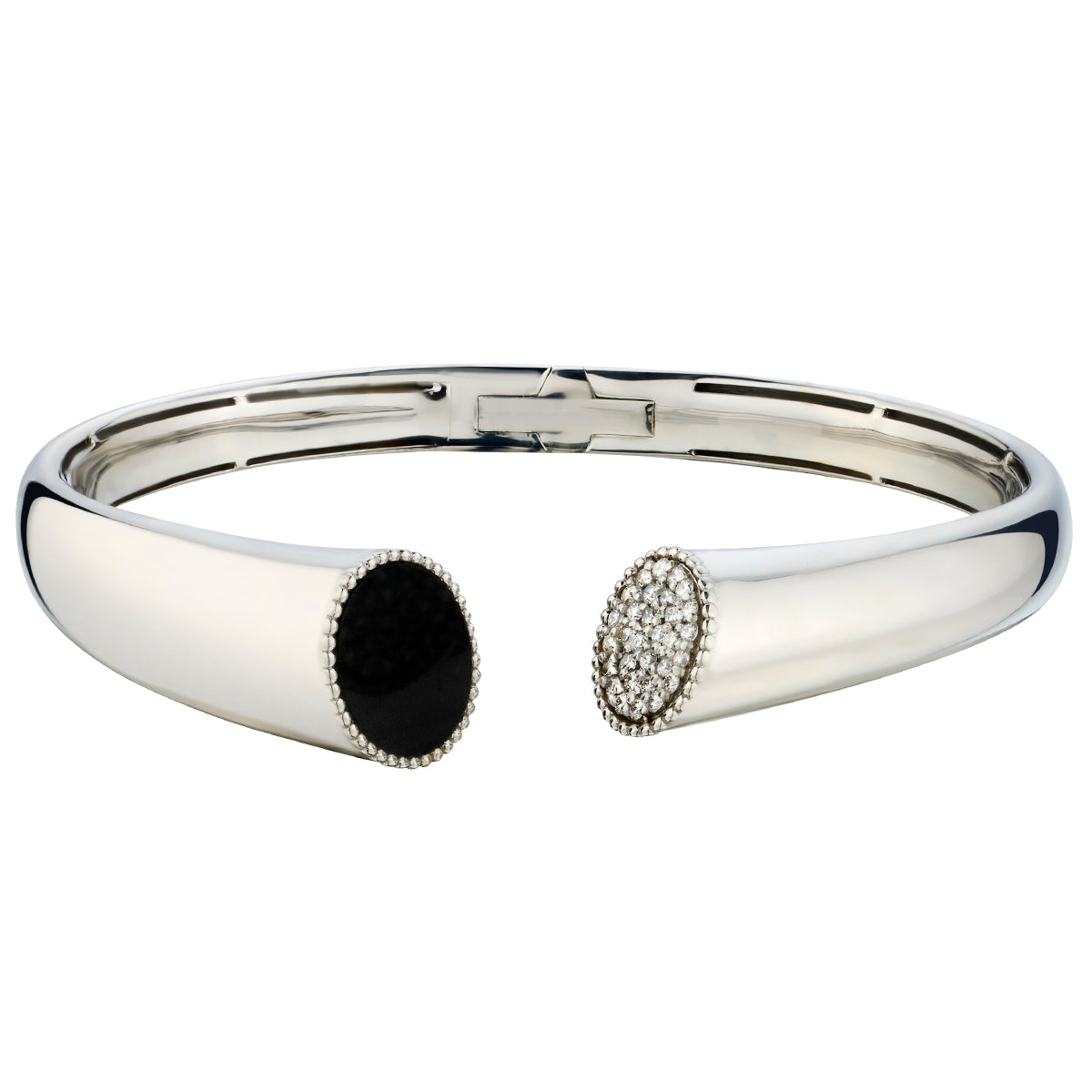 White Gold Diamond & Black Onyx Cuff Bracelet-White Gold-Bijoux Village Fine Jewellers