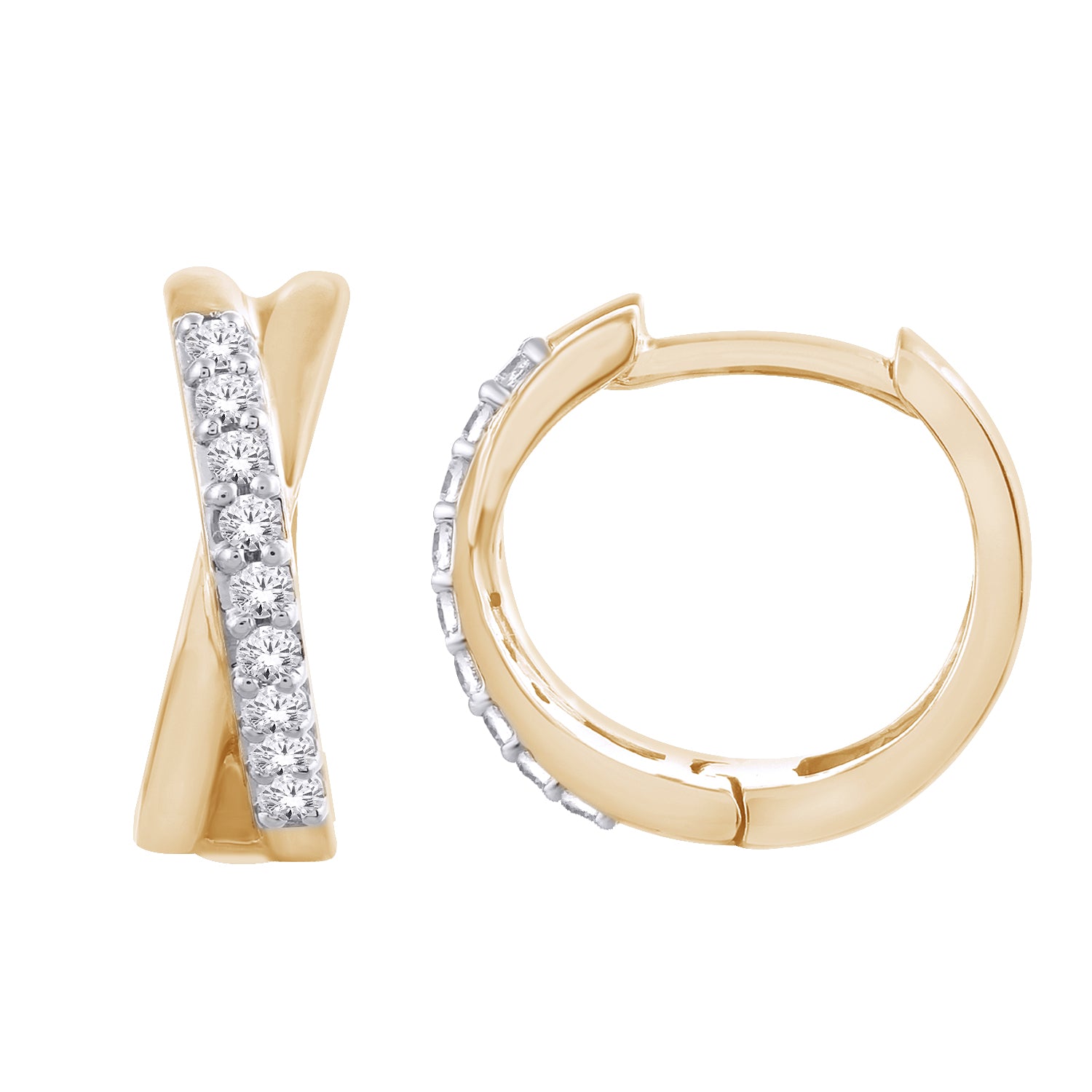 10K Yellow Gold Crisscross Diamond Hoop Earrings-Bijoux Village Fine Jewellers