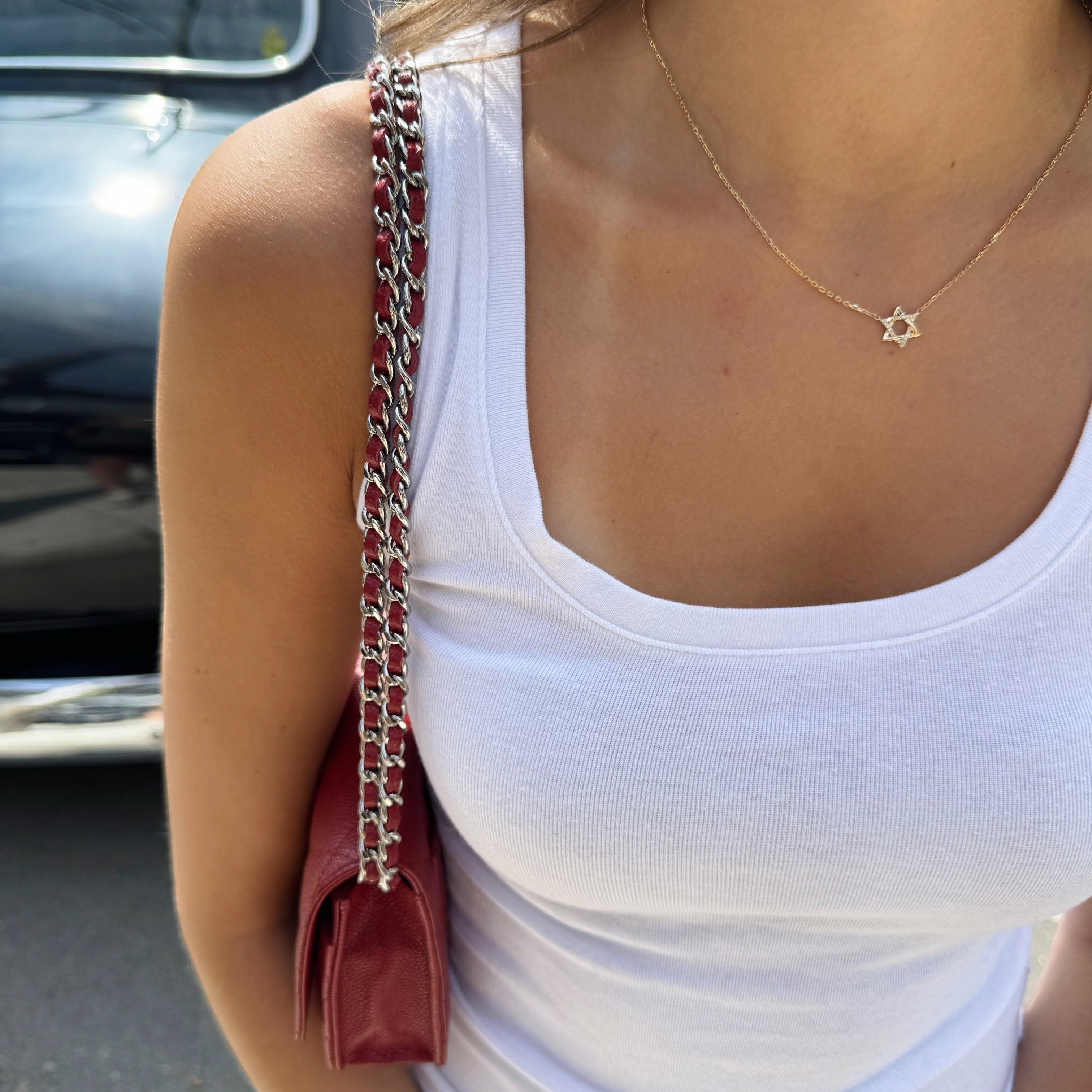 10K Yellow Gold Open Star of David Necklace with 0.10 CT Diamond Accents-Bijoux Village Fine Jewellers