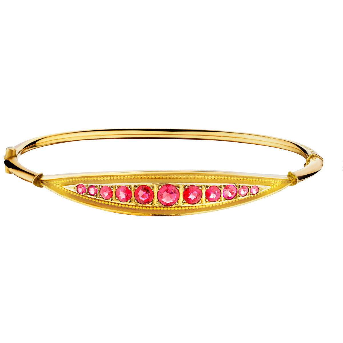 Yellow Gold Bangle with Round Cut Rubies-9 Karat-Bijoux Village Fine Jewellers