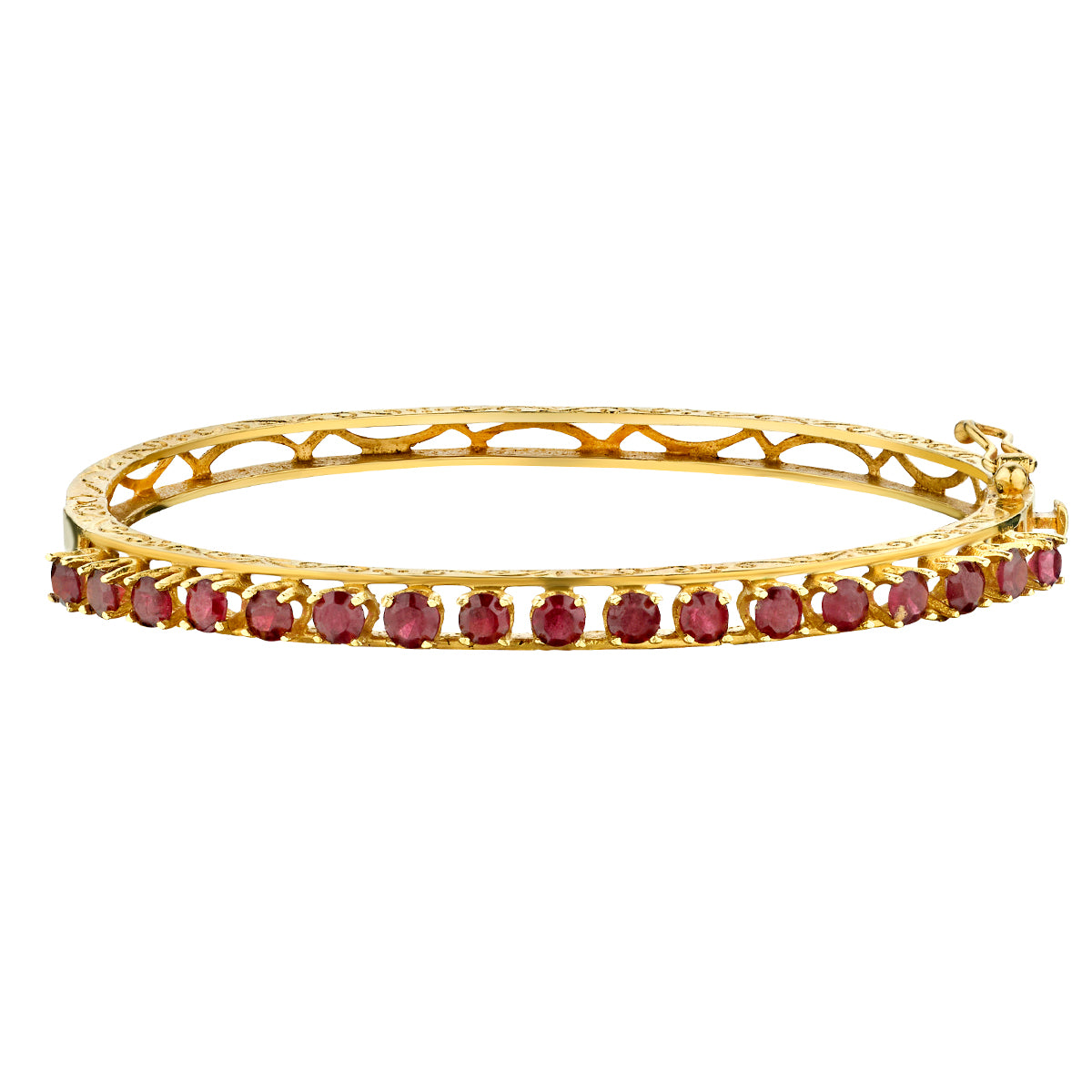 Gold Vintage Bangle with Claw-Set Garnets-14 Karat-Bijoux Village Fine Jewellers