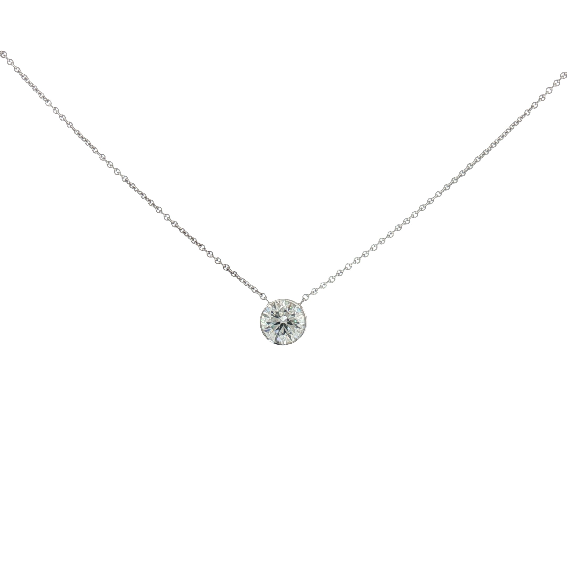 Bezel-Set Lab Diamond Solitaire Necklace -White Gold-Bijoux Village Fine Jewellers