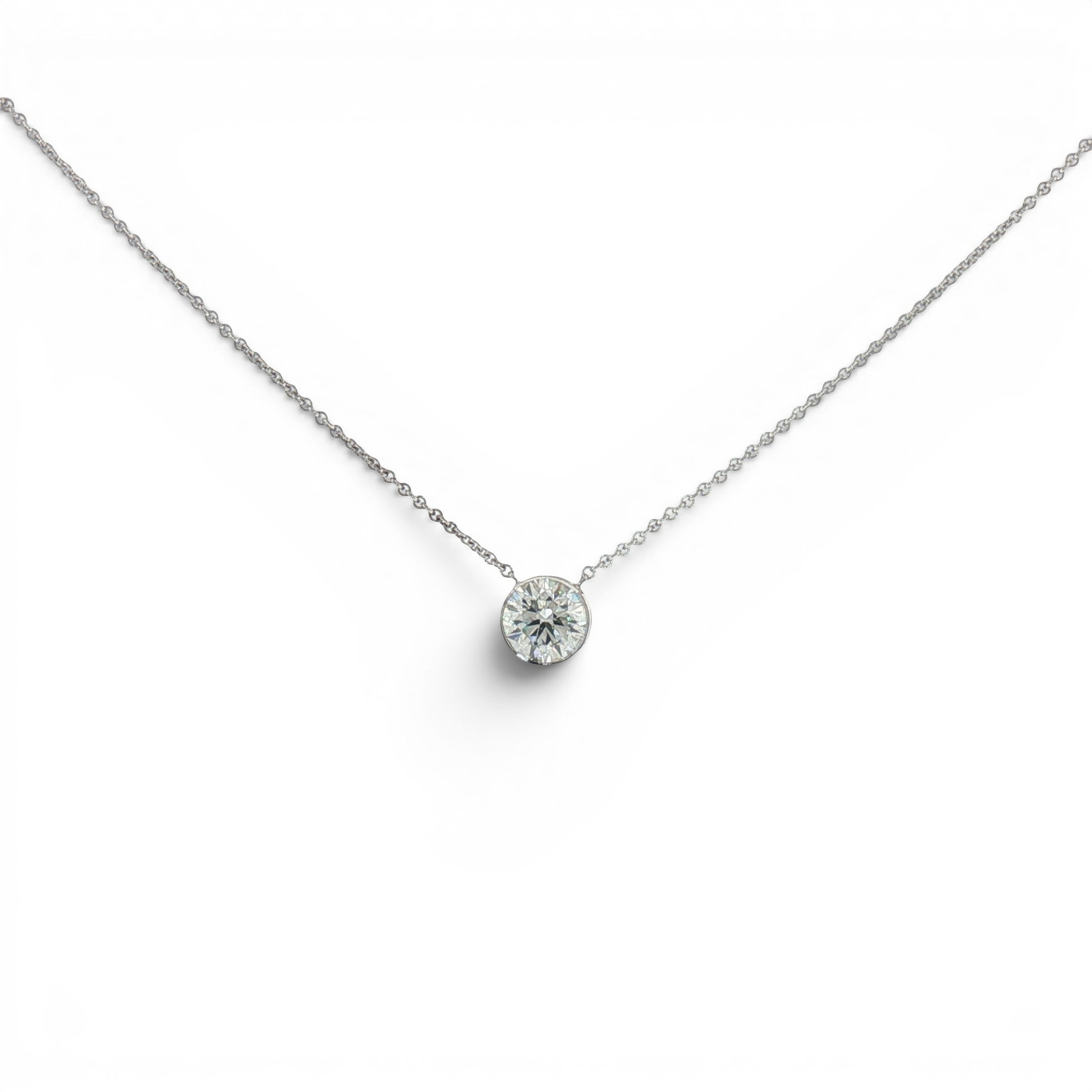 Bezel-Set Lab Diamond Solitaire Necklace -White Gold-Bijoux Village Fine Jewellers