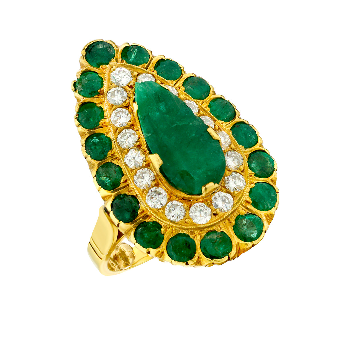 Vintage Pear-Shaped Emerald and Diamond Cocktail Ring-18 Karat-Bijoux Village Fine Jewellers