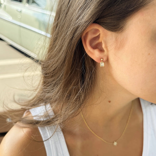 14K Yellow Gold Emerald-Cut Diamond Drop Studs-Bijoux Village Fine Jewellers