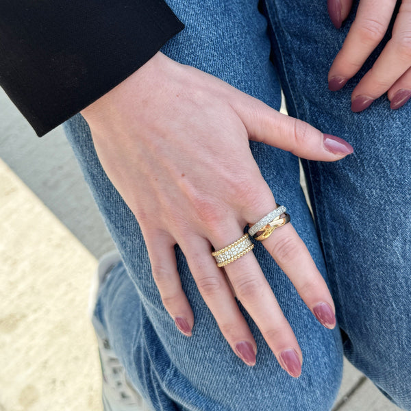 14K Tri-Colour Gold Rolling Ring with 1.0 CT Pavé Diamonds-Bijoux Village Fine Jewellers
