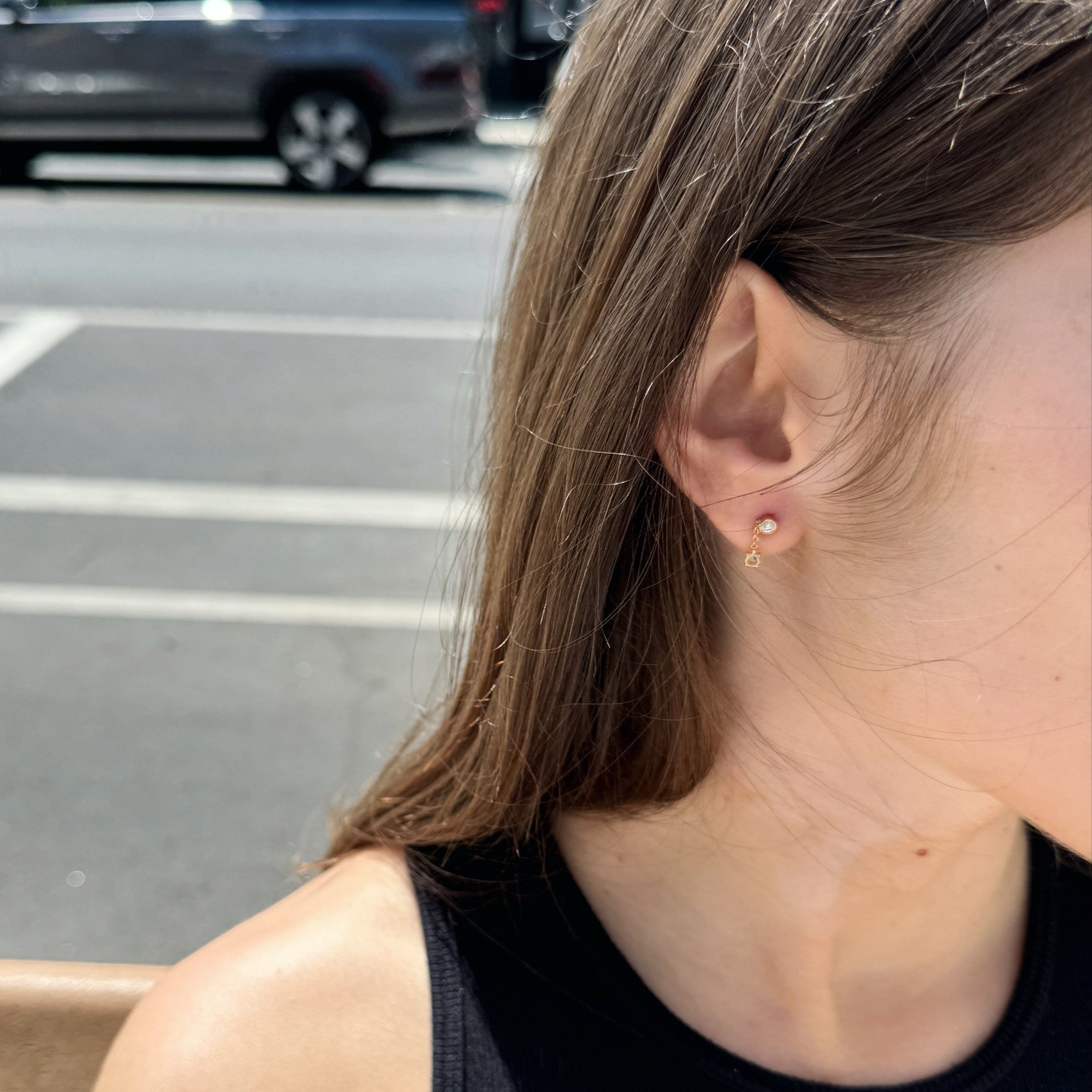 14K Yellow Gold Diamond Drop Stud Earrings-Bijoux Village Fine Jewellers