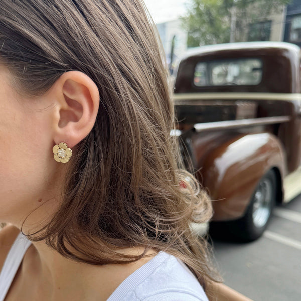 14K Yellow Gold Diamond Flower Stud Earrings – 0.21 CT-Bijoux Village Fine Jewellers