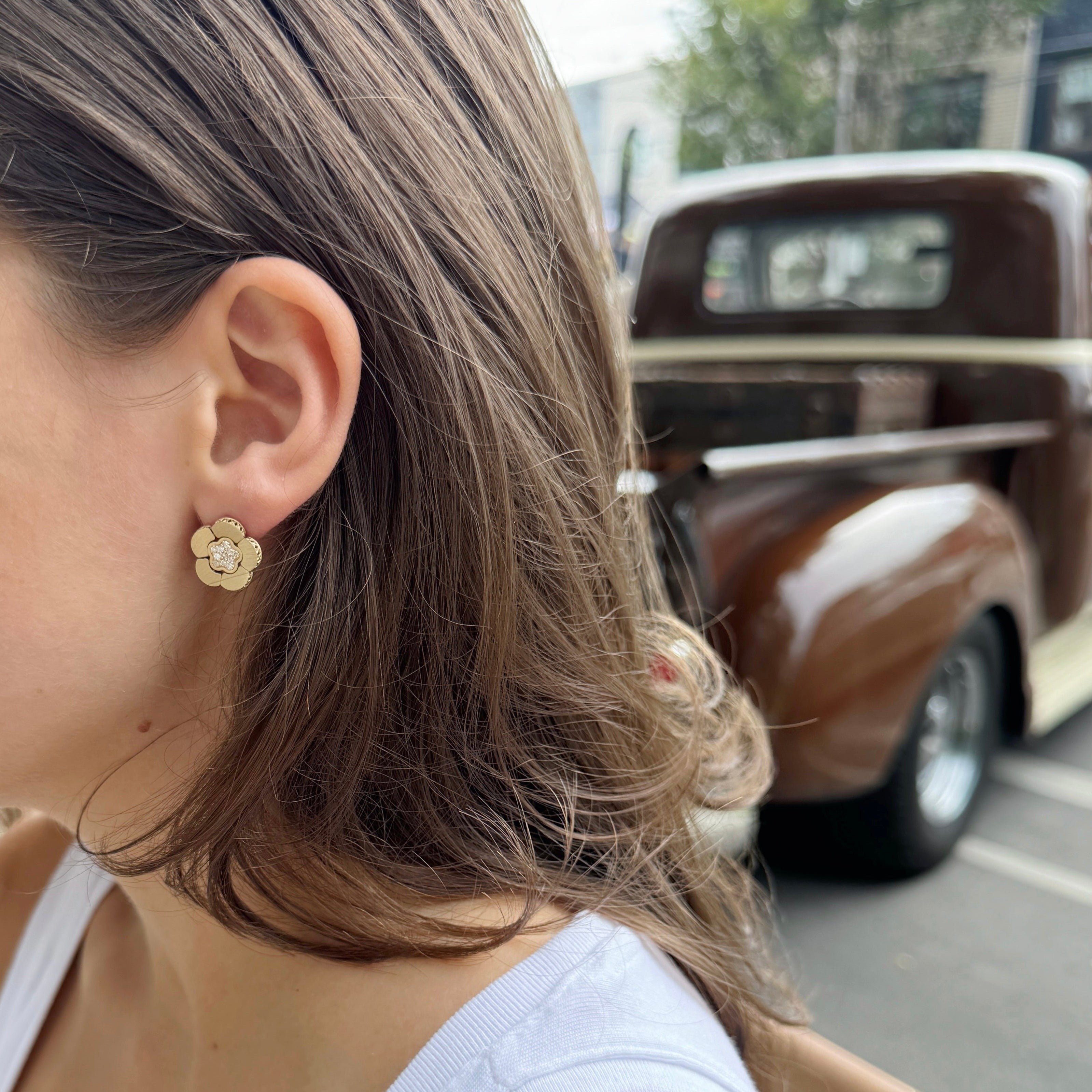 14K Yellow Gold Diamond Flower Stud Earrings – 0.21 CT-Bijoux Village Fine Jewellers