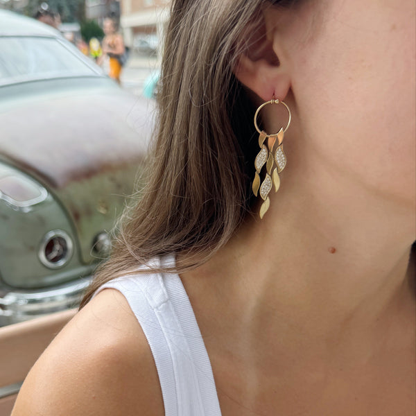 14K Yellow Gold Italian Diamond Leaf Dangle Earrings – 0.81 CT-Bijoux Village Fine Jewellers