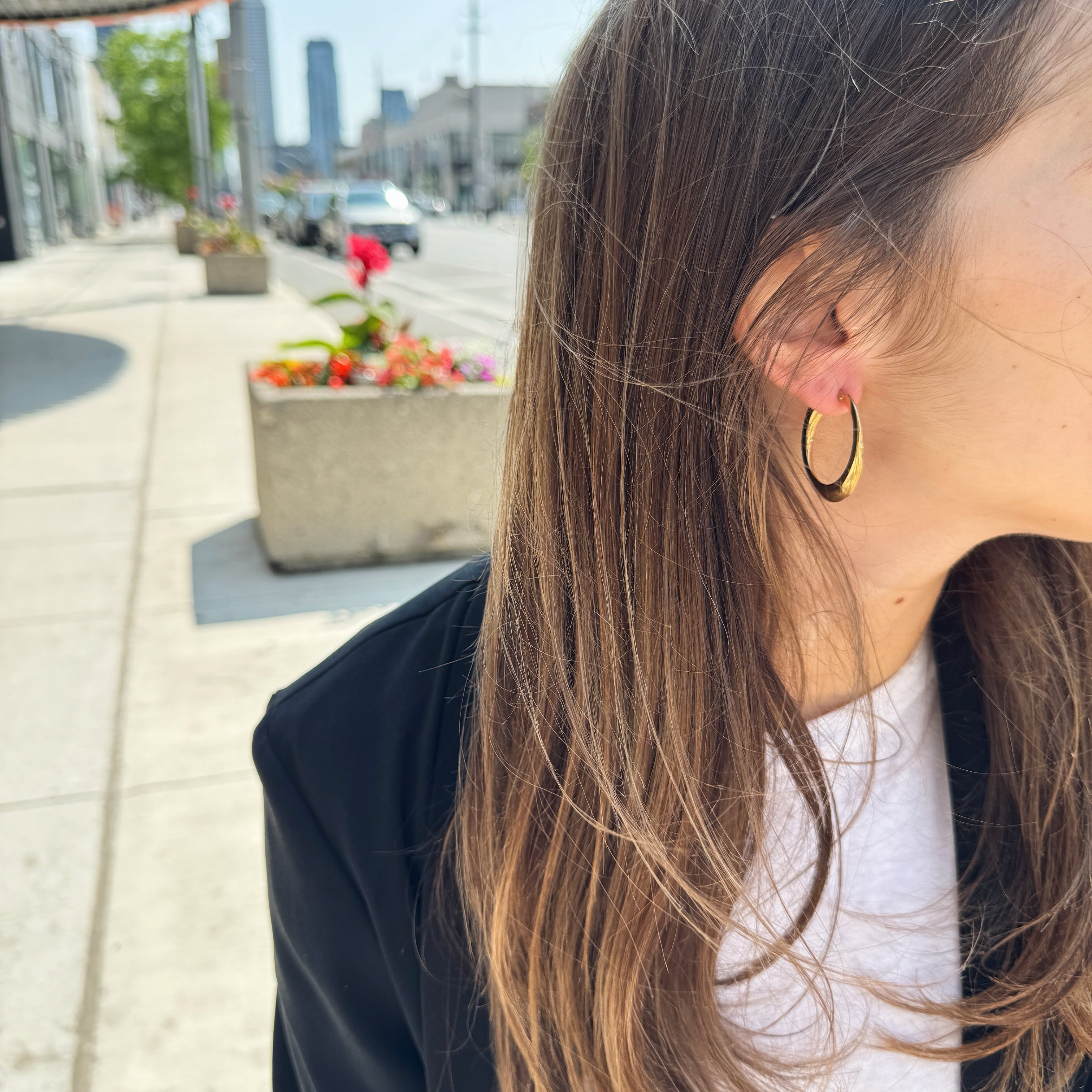 14K Yellow Gold Marquise-Cut Hoop Earrings-Bijoux Village Fine Jewellers