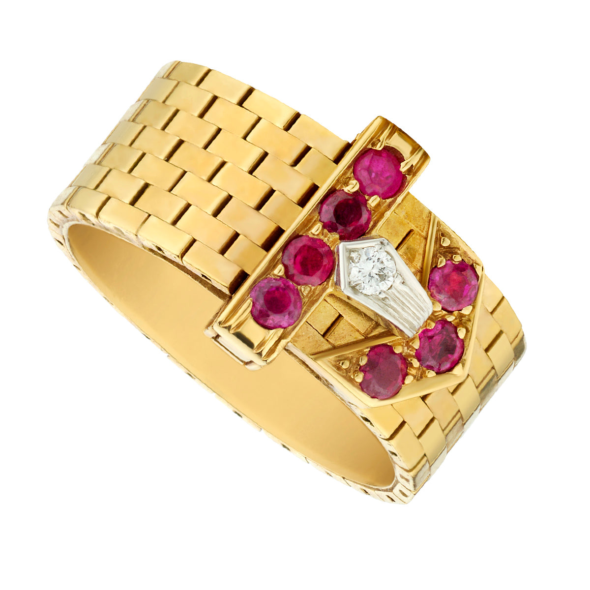 Vintage Ruby & Diamond Buckle Ring-14 Karat-Bijoux Village Fine Jewellers