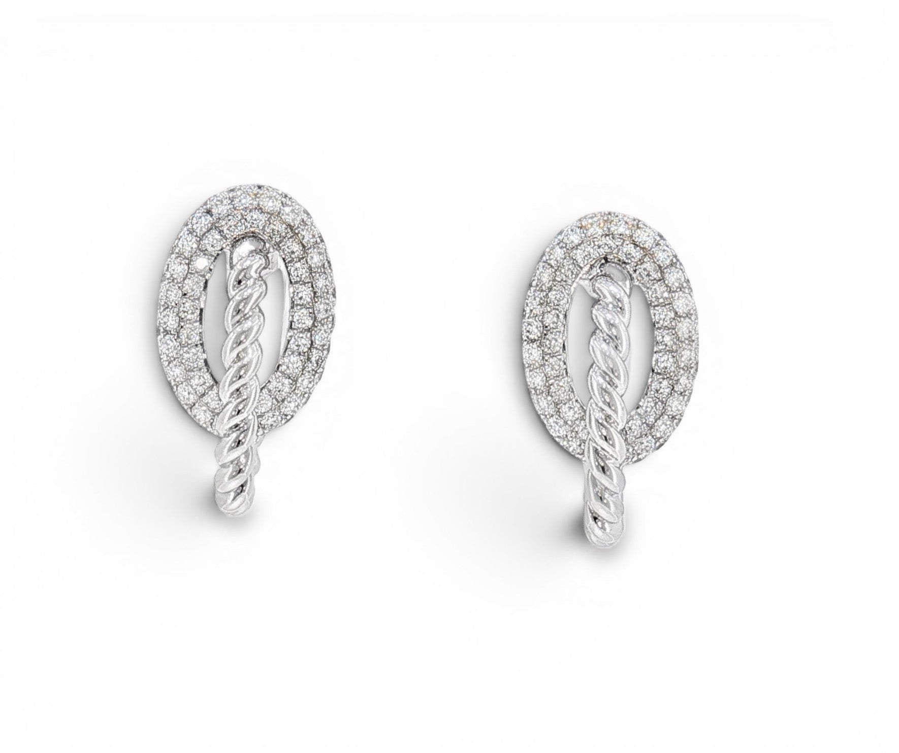 Pavé Oval & Rope Link Diamond Stud Earrings-Bijoux Village Fine Jewellers