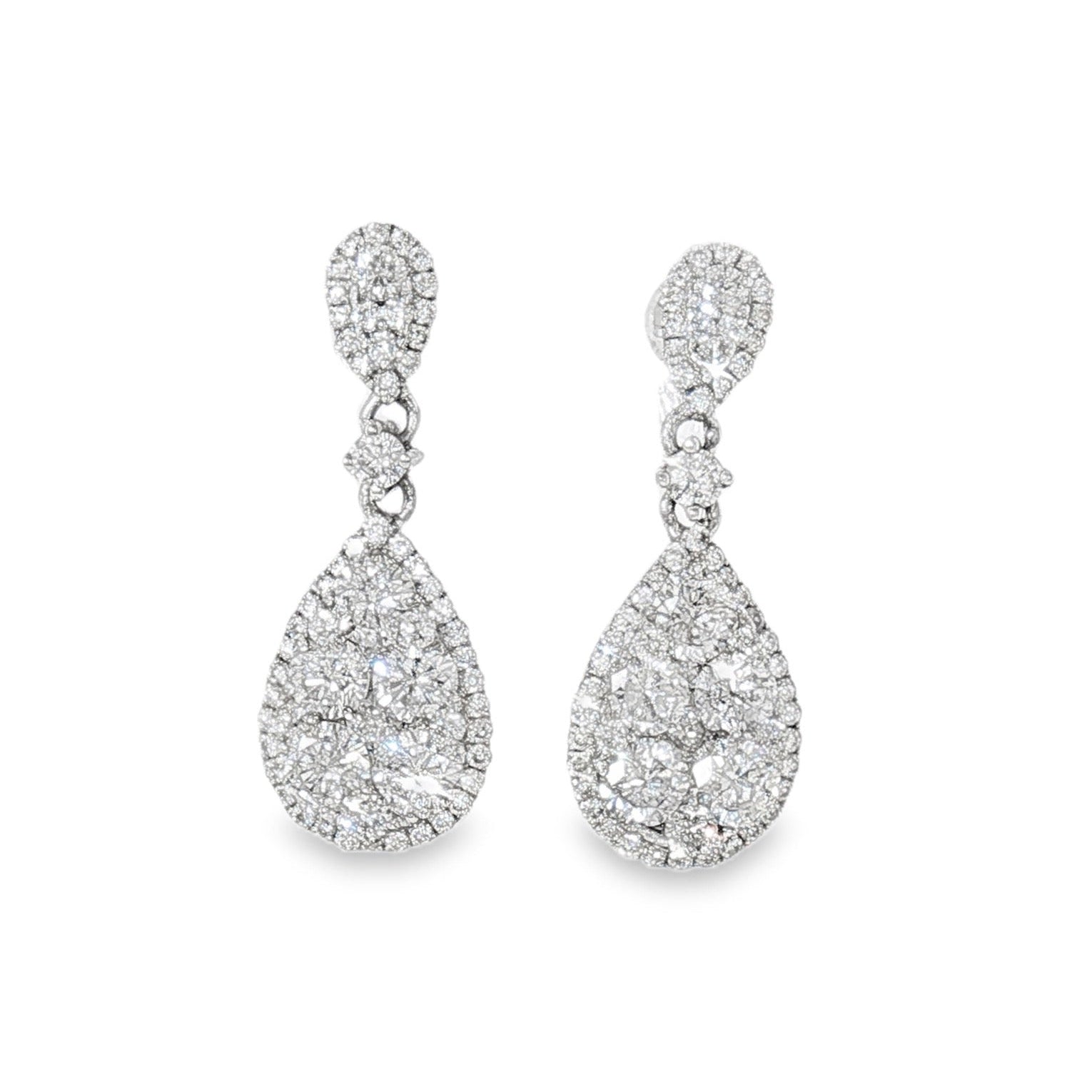 Pear-Shape Cluster Diamond Drop Earrings – 14K White Gold | 1.55 cts-Bijoux Village Fine Jewellers