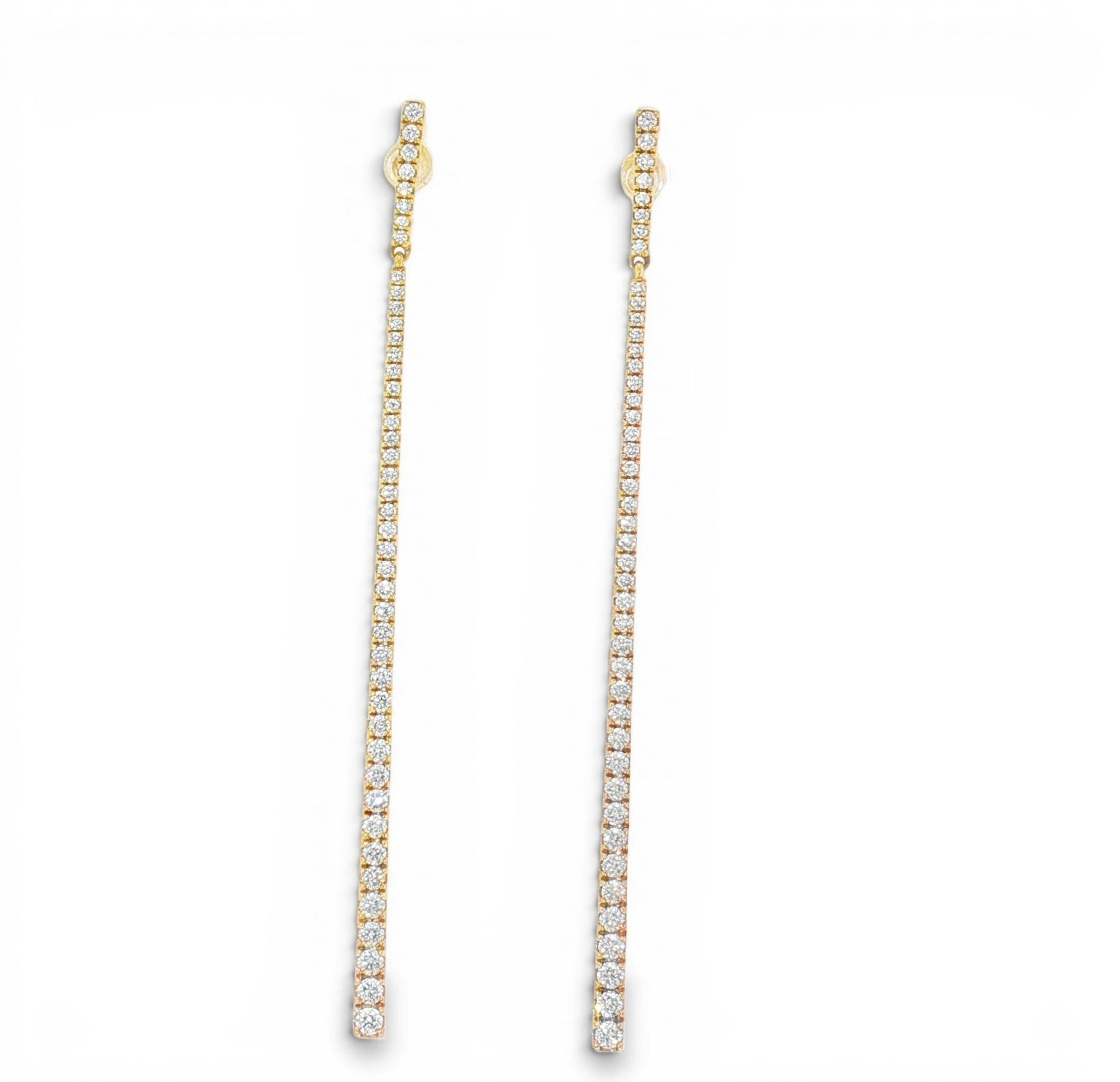 Pencil-Thin Diamond Drop Earrings – 18K Yellow Gold | 1.00ct Natural Diamonds-Bijoux Village Fine Jewellers