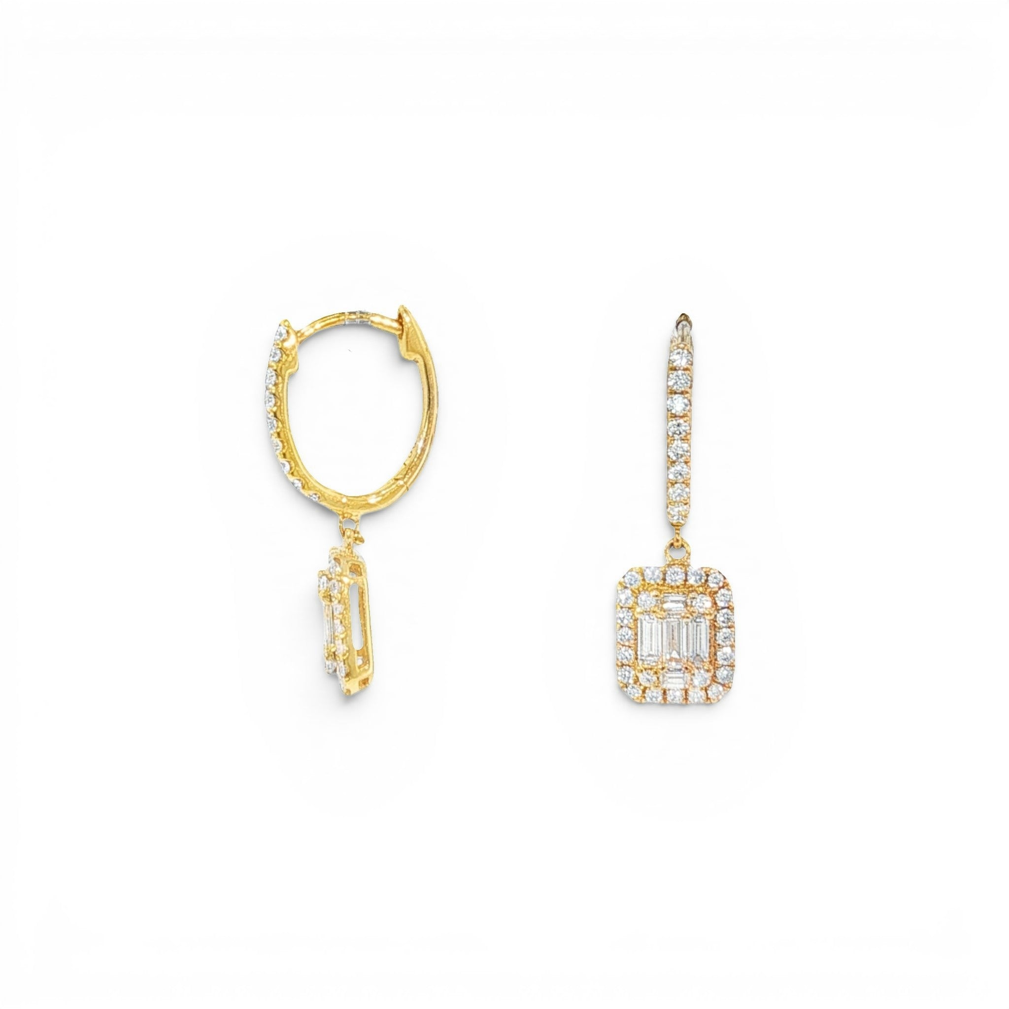 Emerald Cut Diamond Halo Drop Earrings - 1.00 CTs-Bijoux Village Fine Jewellers