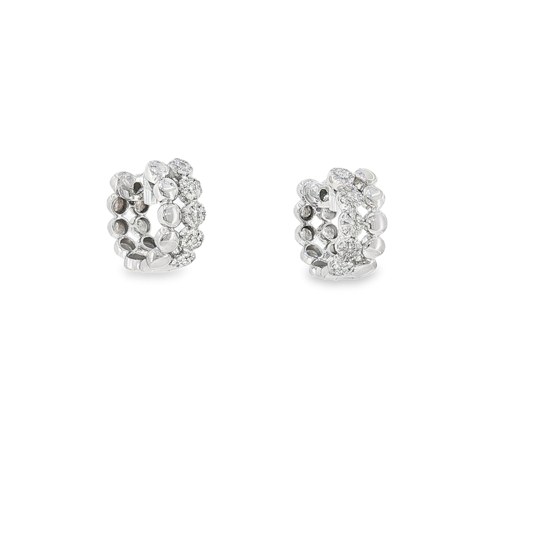 Diamond Pavé White Gold Huggie Hoop Earrings-Bijoux Village Fine Jewellers