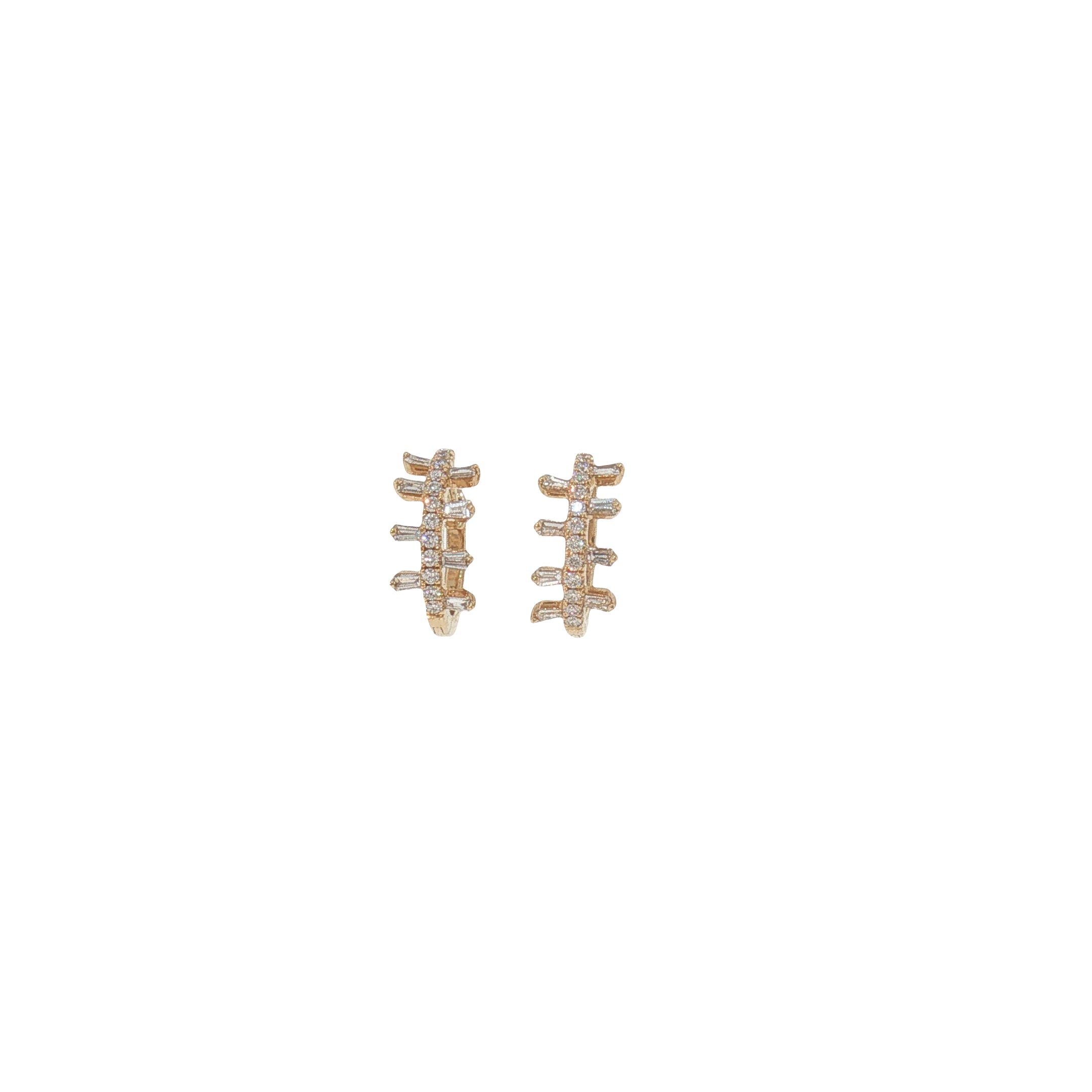 18K Yellow Gold Baguette & Round Natural Diamond Huggie Hoops – 0.37 CTW