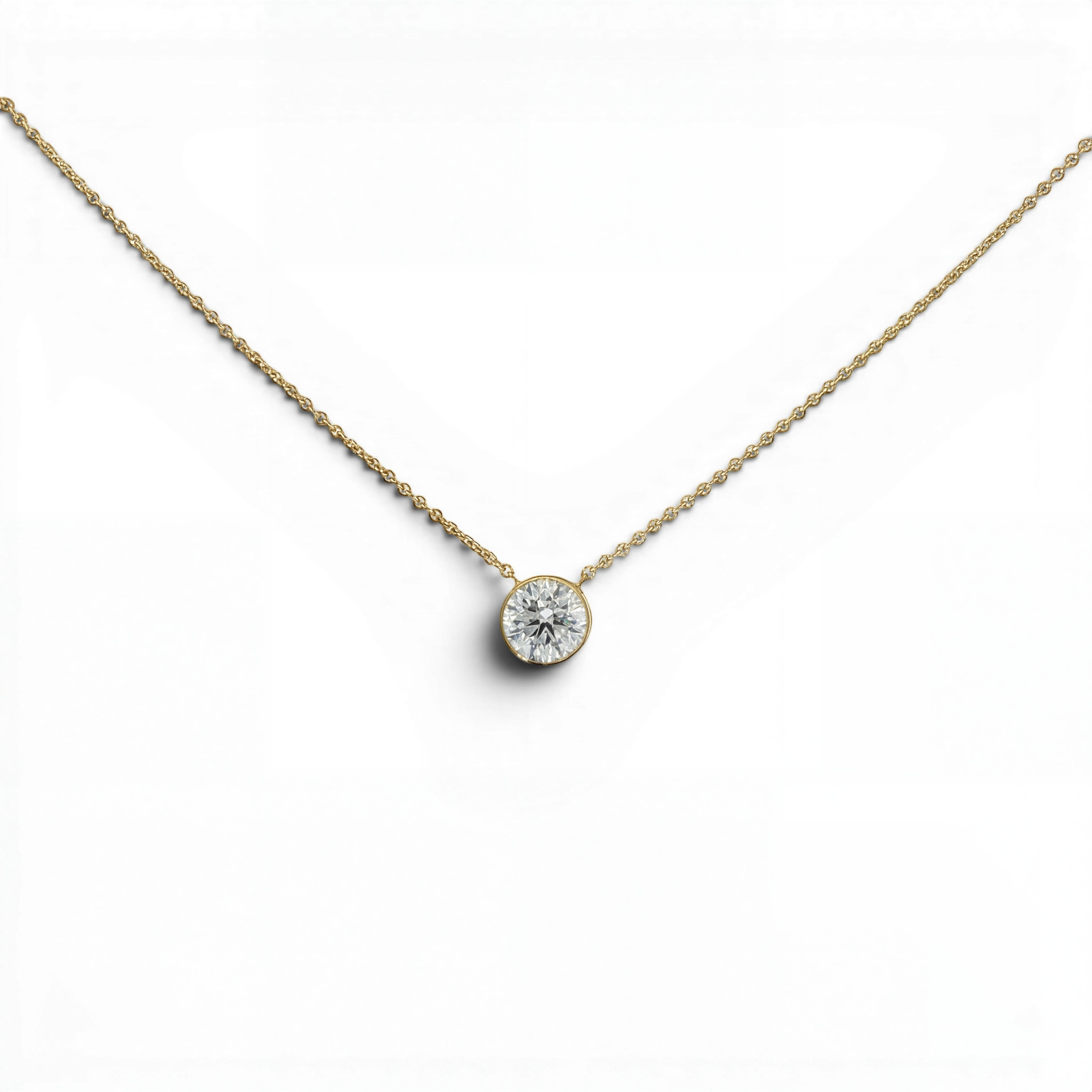 Bezel-Set Lab Diamond Solitaire Necklace -Yellow Gold-Bijoux Village Fine Jewellers