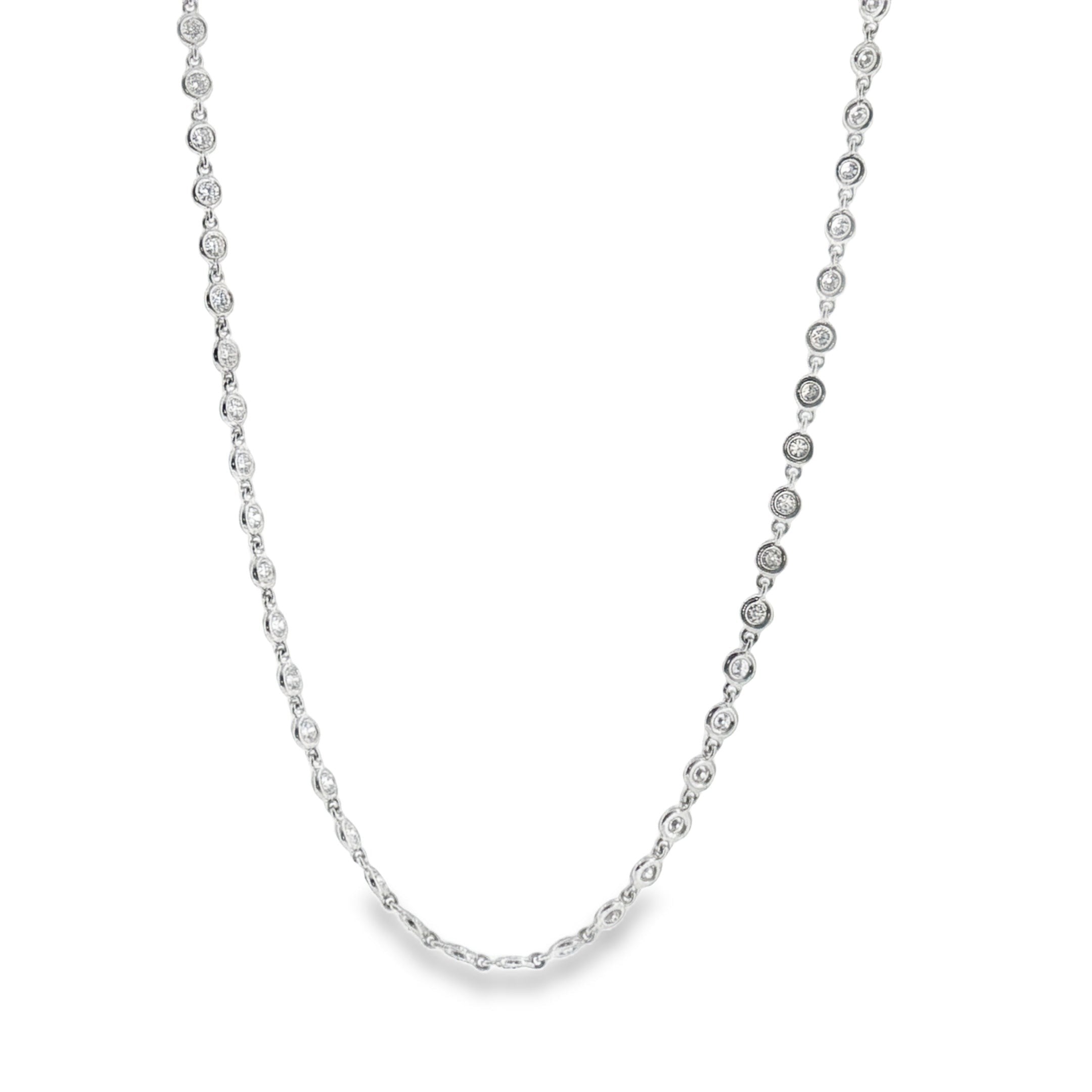 18K White Gold Bezel-Set Diamond Tennis Necklace – 2.84 CT