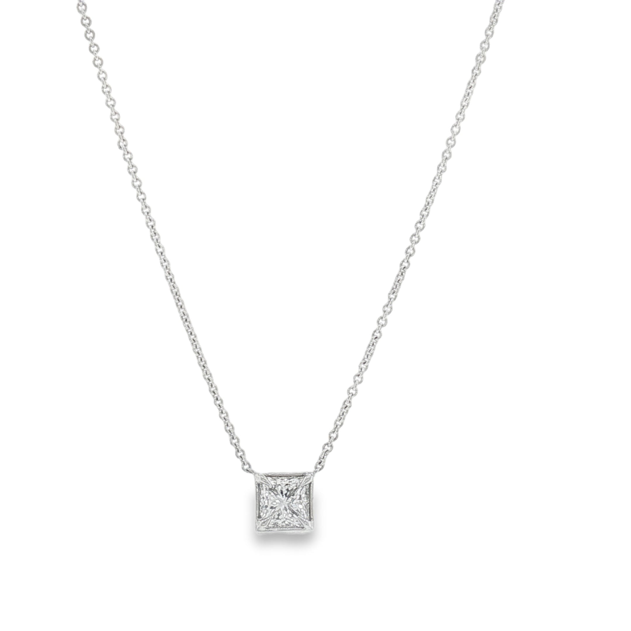 Princess-Cut Diamond Pendant Necklace - White Gold