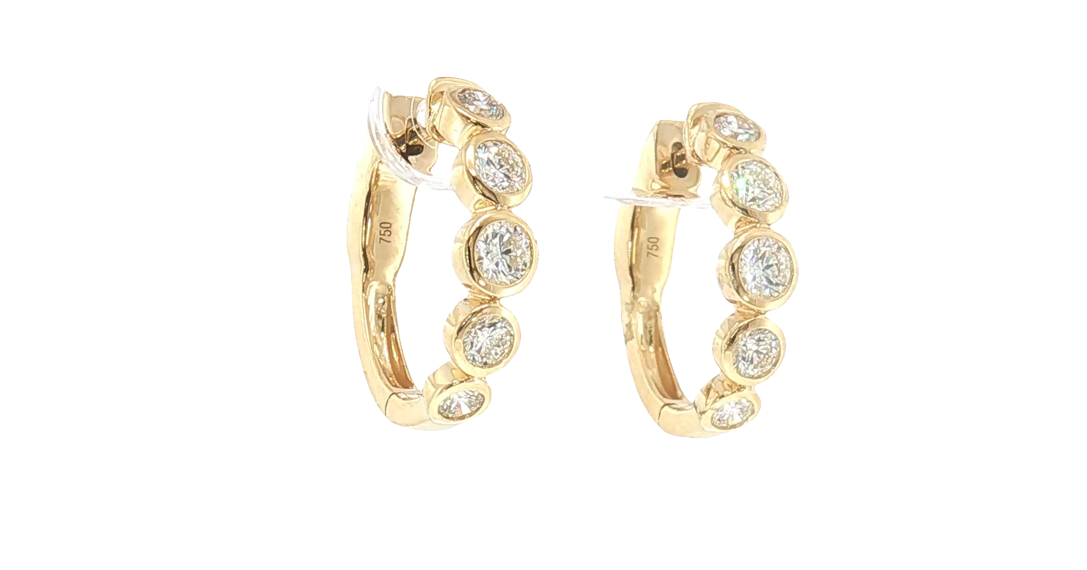 Yellow Gold Hoop Earrings with Round Brilliant Diamonds