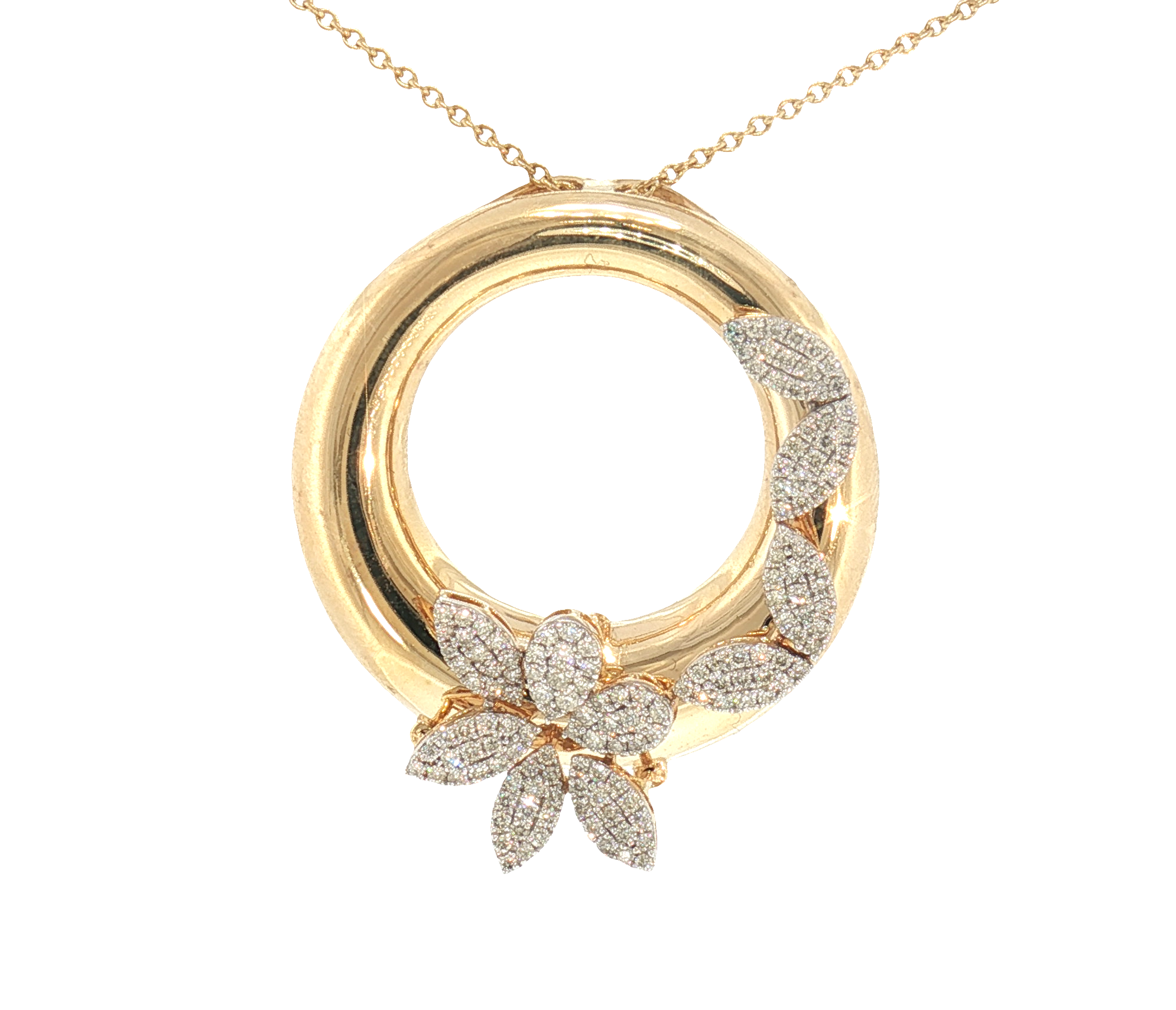 14K Yellow Gold Diamond Floral Circle Slide Necklace – 0.92 CT-Bijoux Village Fine Jewellers