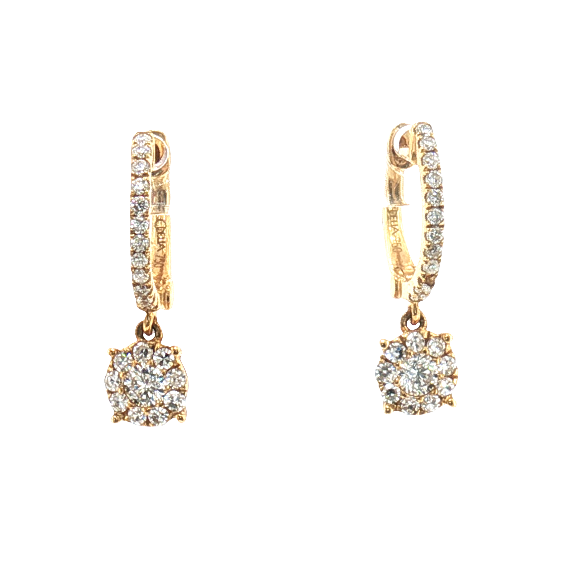 Graduated Round Brilliant Diamond Yellow Gold Linear Drop Earrings-Drop Earrings-Bijoux Village Fine Jewellers
