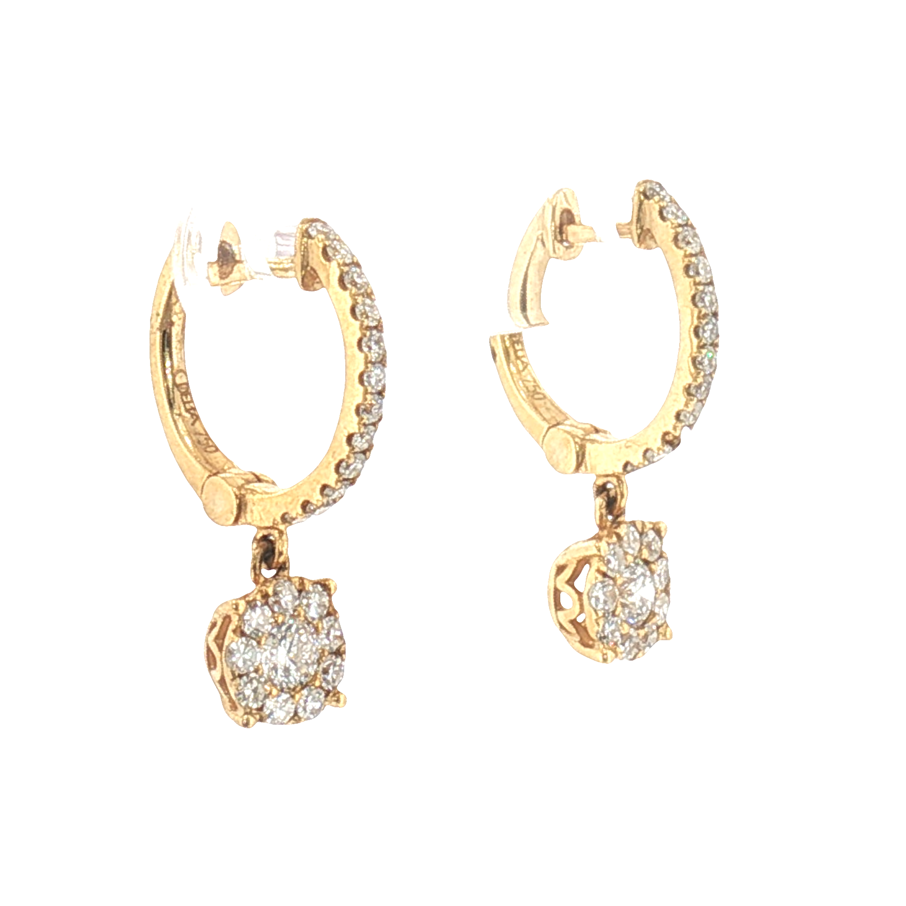 Graduated Round Brilliant Diamond Yellow Gold Linear Drop Earrings-Drop Earrings-Bijoux Village Fine Jewellers