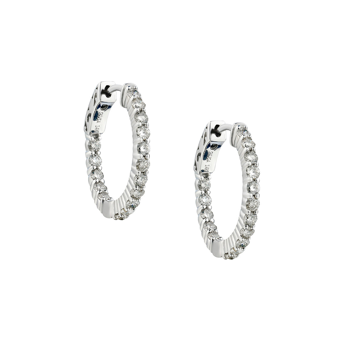 White Gold Inside-Outside Diamond Hoop Earrings-Bijoux Village Fine Jewellers